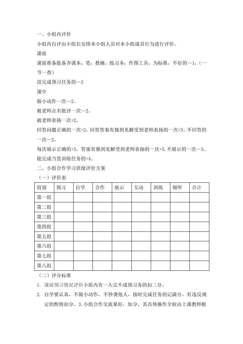 小组合作学习班级评价方案-教务资料网