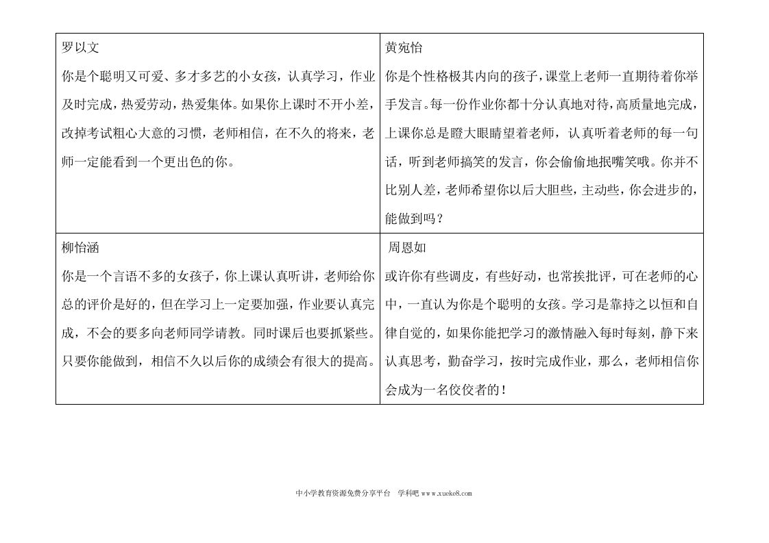 五年级上学期期末评语-教务资料网