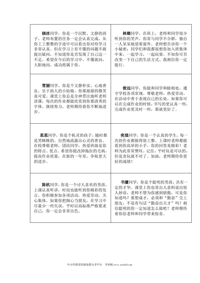 五年级班主任期末评语-教务资料网