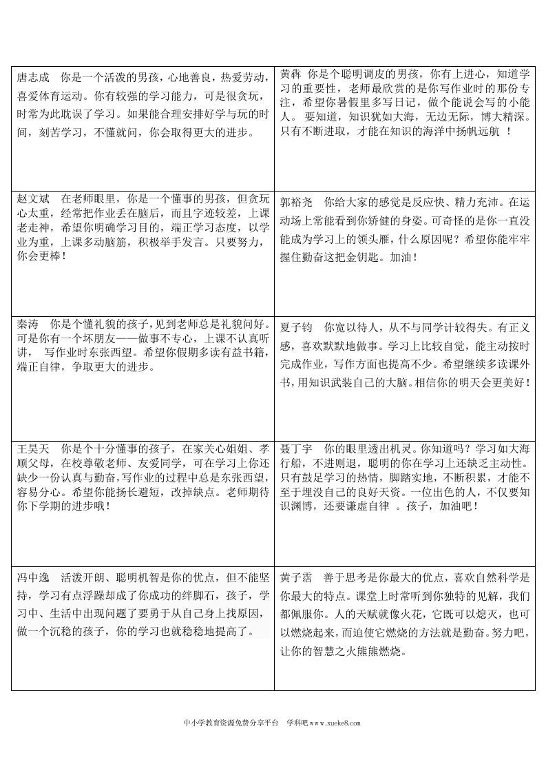 三下评语-教务资料网