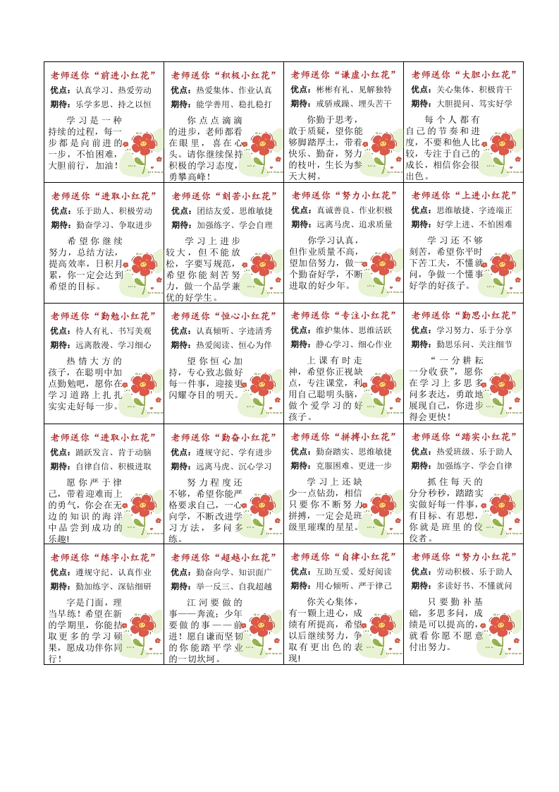图片[2]-小红花评语-教务资料网