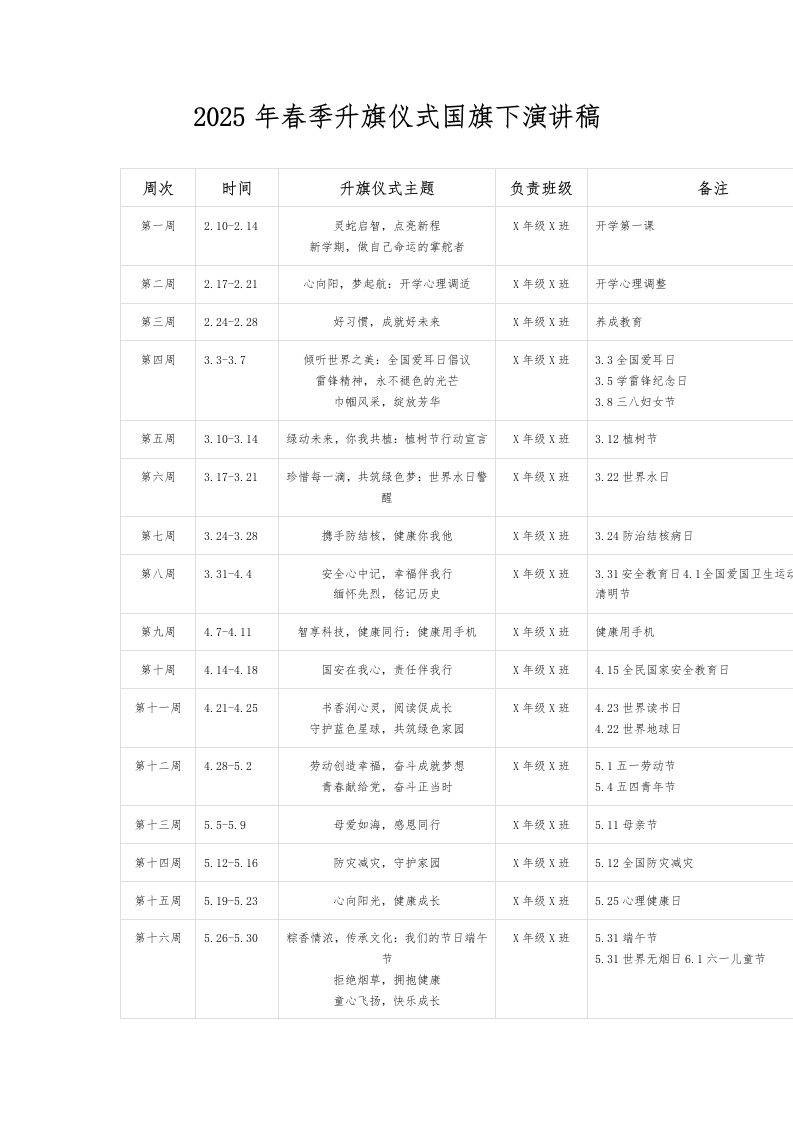 2025年春季升旗仪式国旗下演讲稿-教务资料网