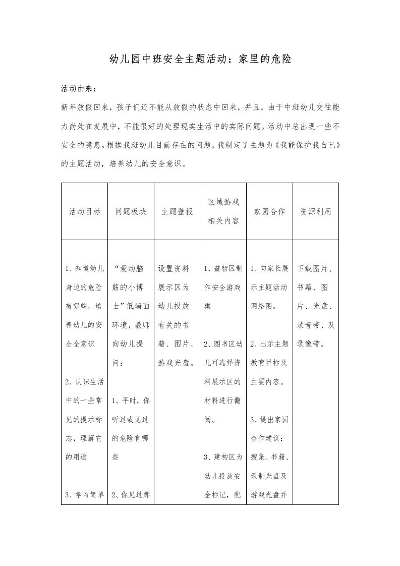 中班安全主题活动：家里的危险-教务资料网