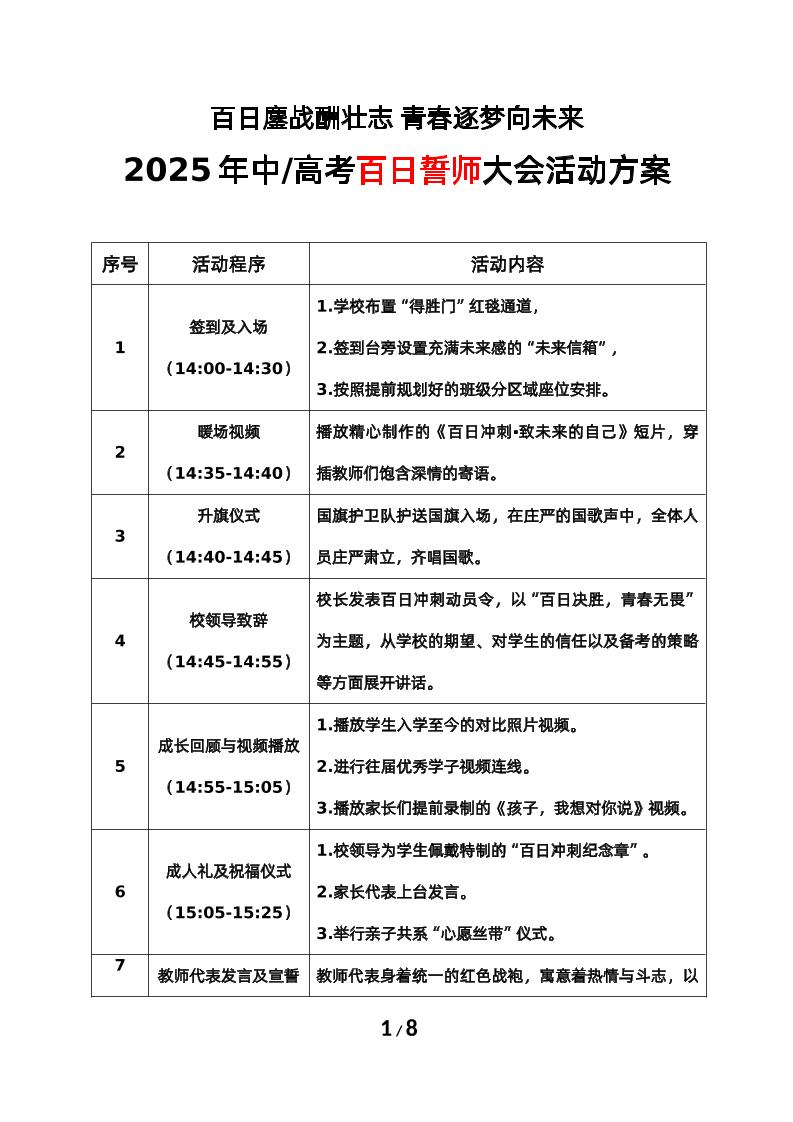2025年中高考百日冲刺誓师大会活动方案-教务资料网