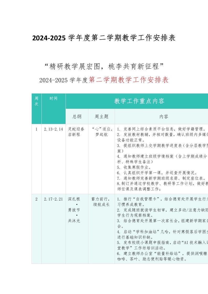 2025年春季学期班队会主题活动安排表-教务资料网