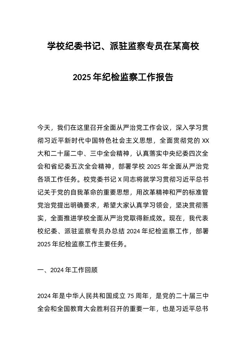 学校纪委书记、派驻监察专员在某高校2025年纪检监察工作报告-教务资料网