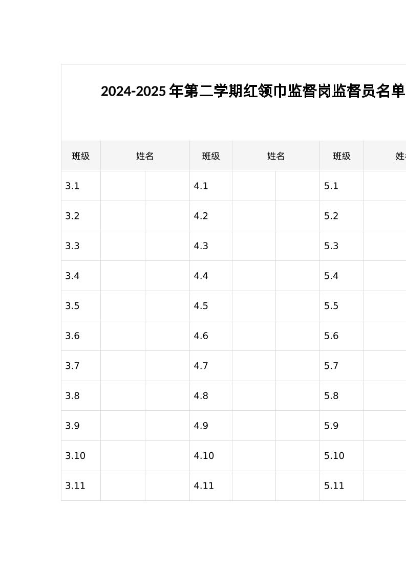 2024-2025年第二学期红领巾监督岗监督员名单-教务资料网
