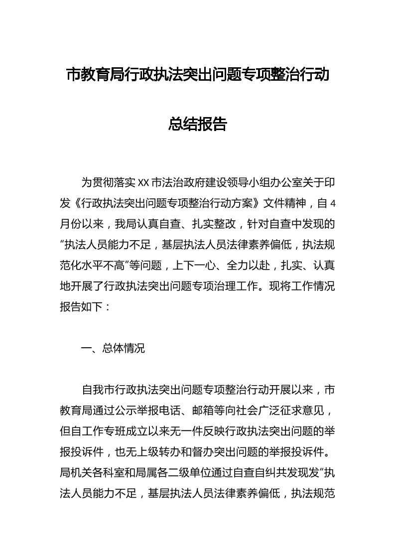 市教育局行政执法突出问题专项整治行动总结报告-教务资料网
