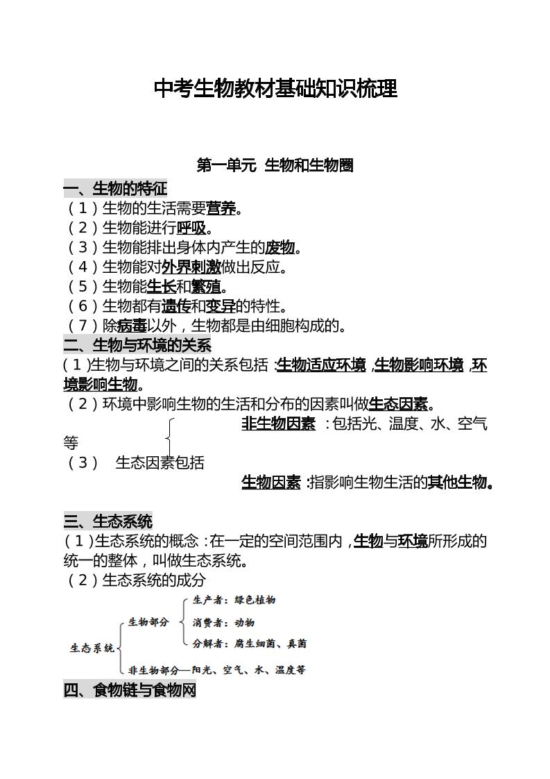 人教版会考生物教材核心知识必背-教务资料网