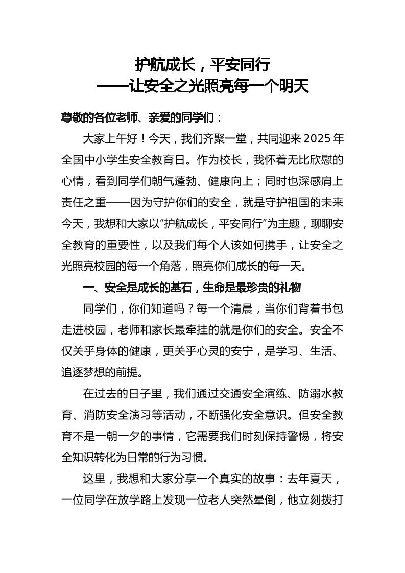 2025年全国中小学生安全教育日校长讲话稿-教务资料网