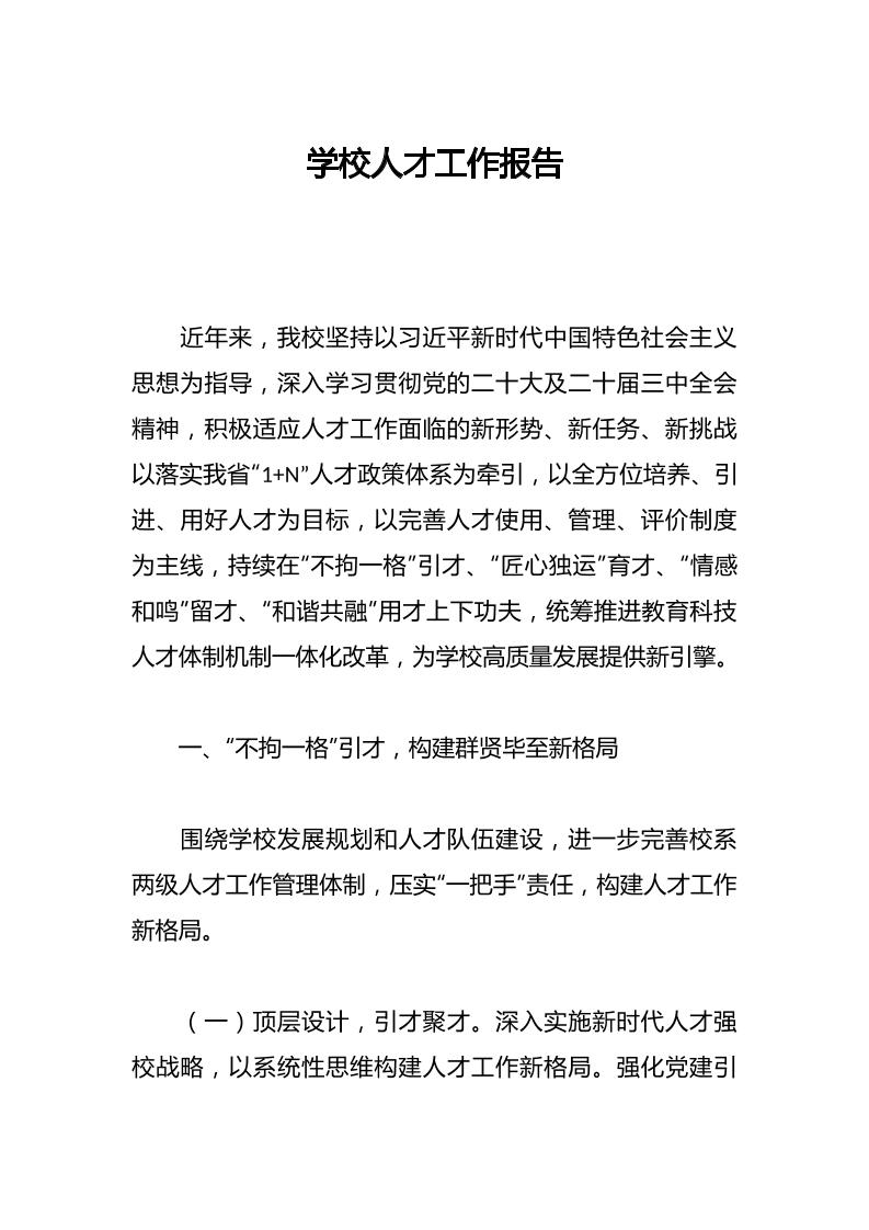 学校人才工作报告-教务资料网