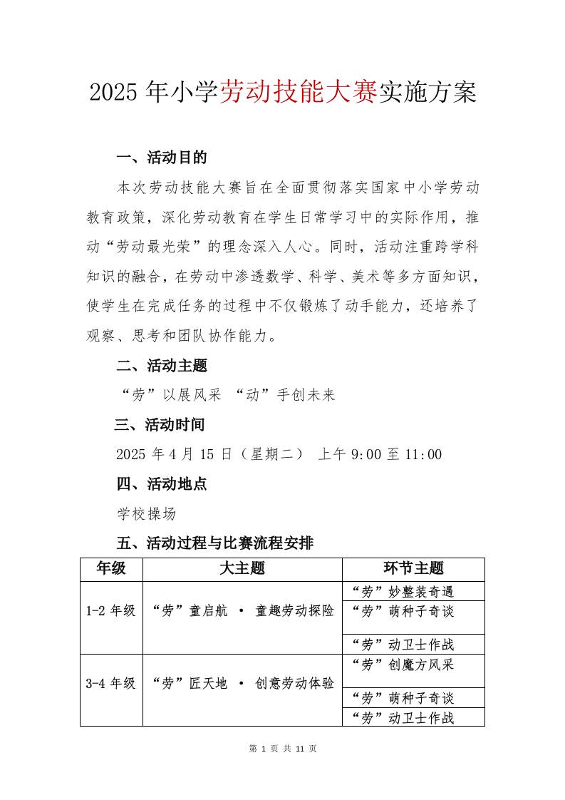 2025年小学劳动技能大赛实施方案-教务资料网