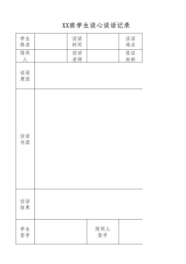 XX班学生谈心谈话记录-教务资料网