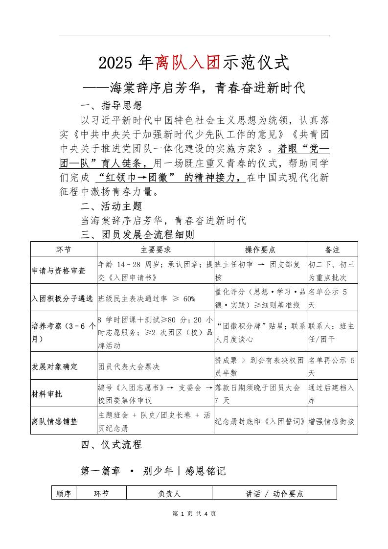 2025年离队入团示范仪式方案-教务资料网