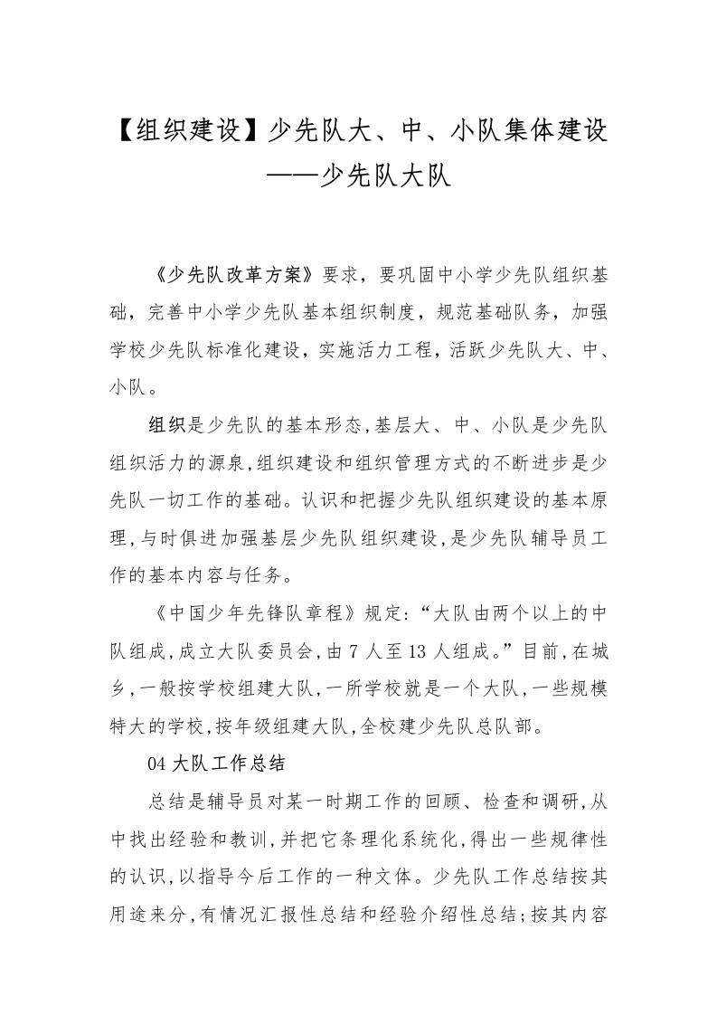 【组织建设】少先队大、中、小队集体建设——少先队大队-教务资料网