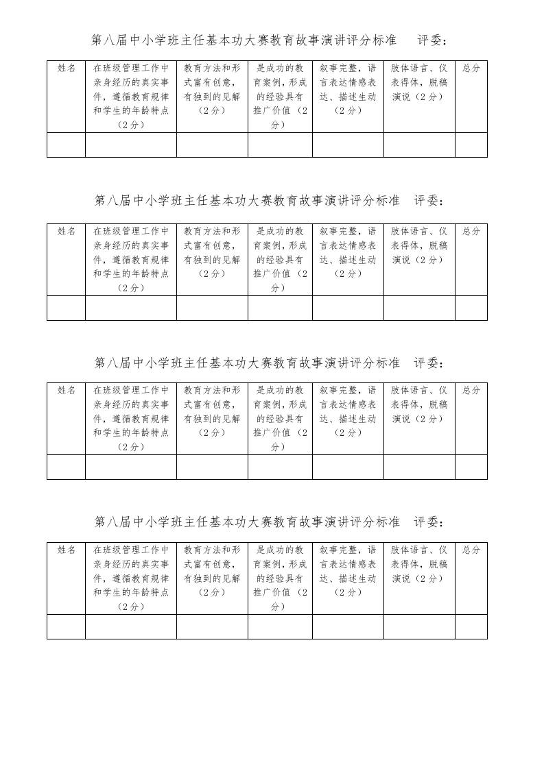 中小学班主任基本功大赛教育故事评分标准-教务资料网