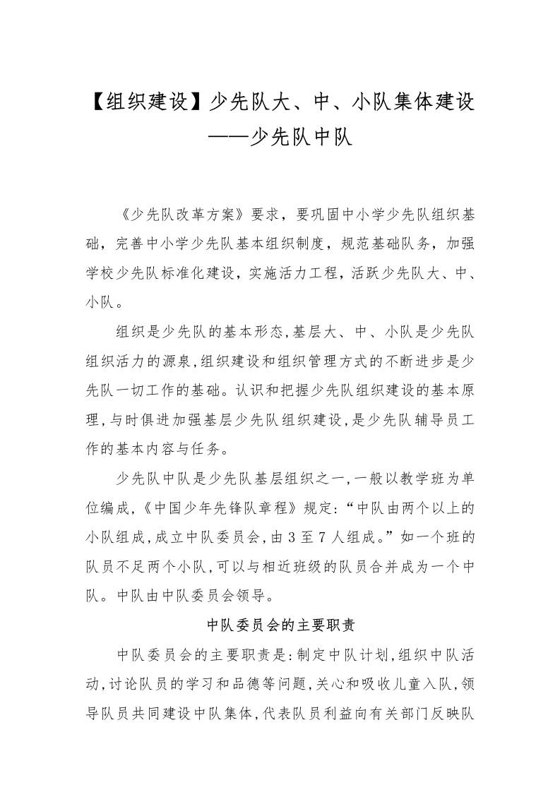【组织建设】少先队大、中、小队集体建设——少先队中队-教务资料网