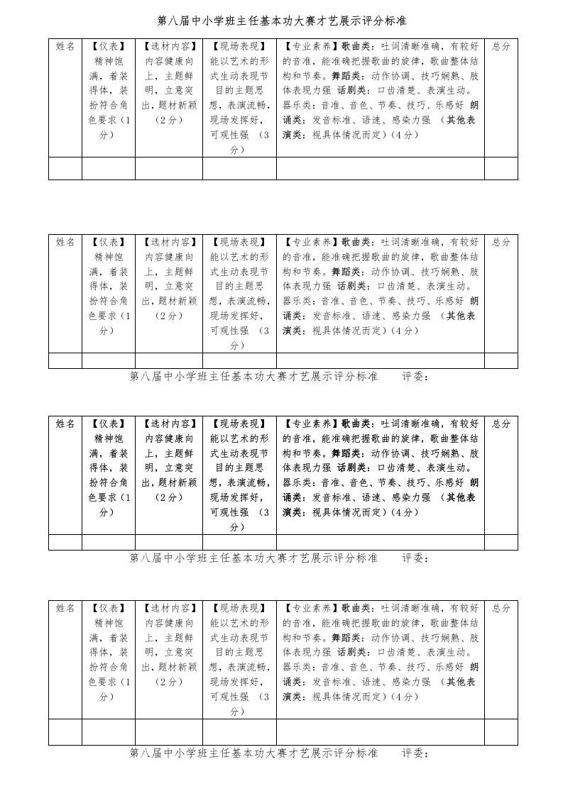 中小学班主任基本功大赛才艺展示评分标准-教务资料网