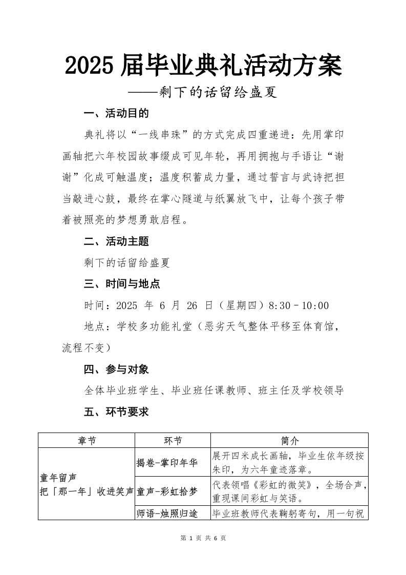 小学毕业典礼活动方案-剩下的话留给盛夏-教务资料网