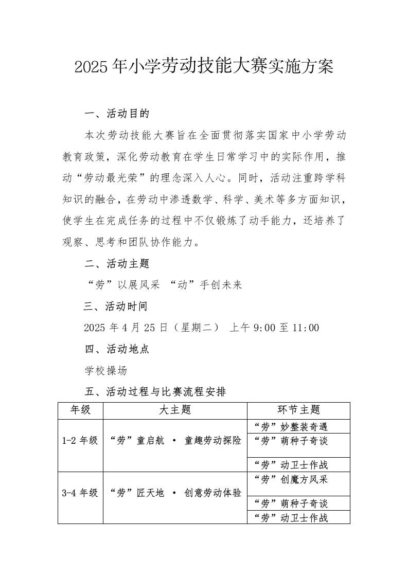 2025年学校五一劳动节劳动技能大赛活动方案-教务资料网