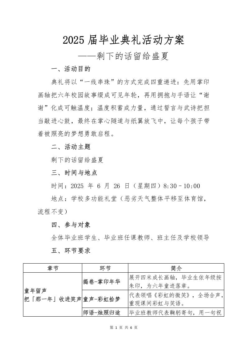毕业典礼活动方案-教务资料网