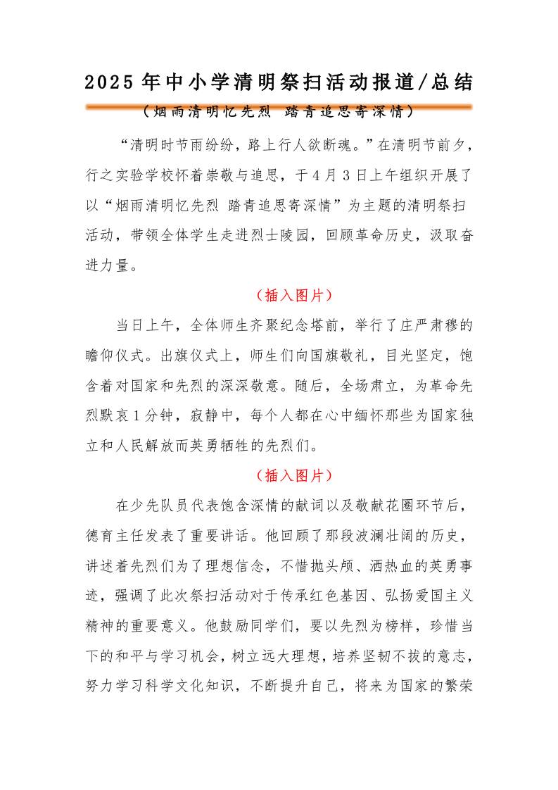 2025年中小学清明节祭扫陵园活动报道-教务资料网