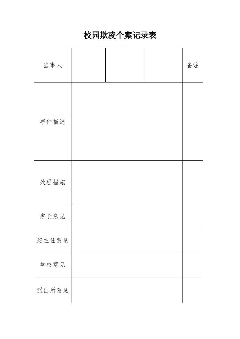 中小学校园欺凌个案、排查记录表-教务资料网