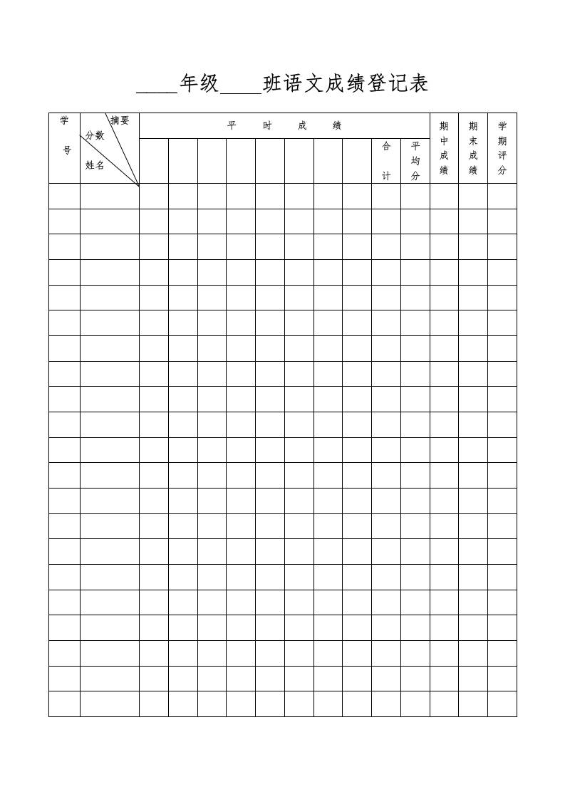 成绩登记表-教务资料网