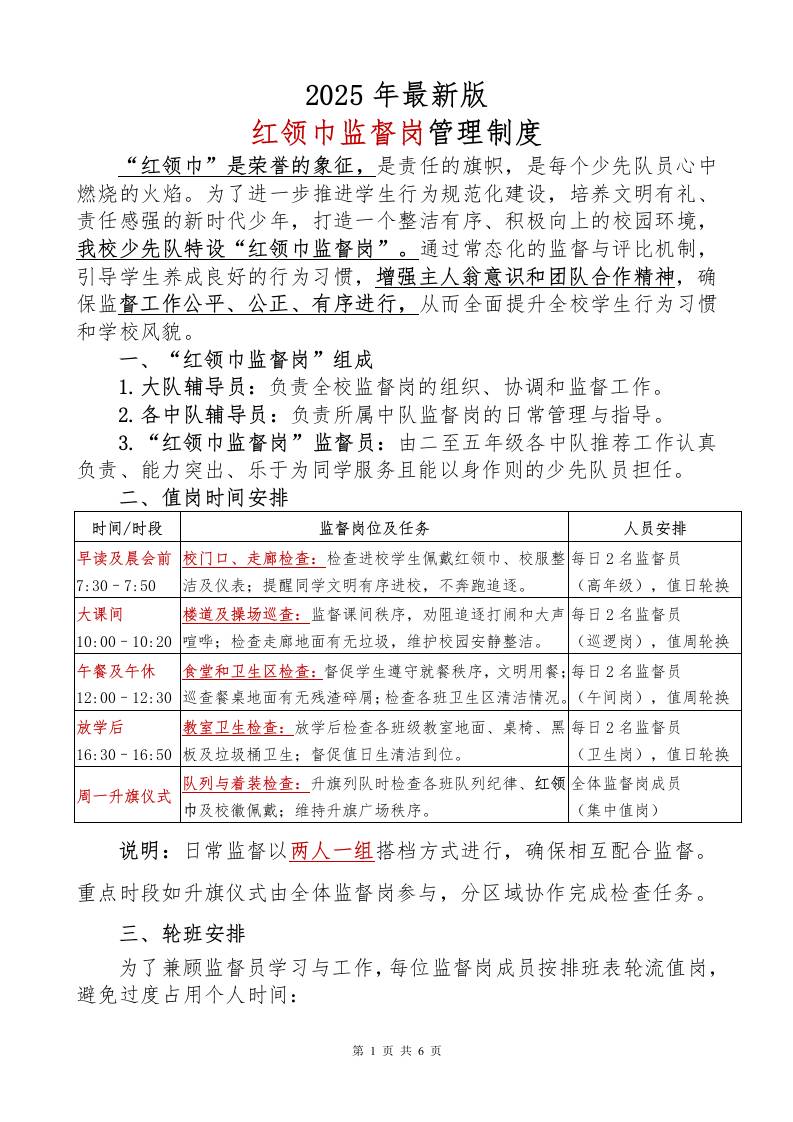 2024年红领巾监督岗职责-教务资料网