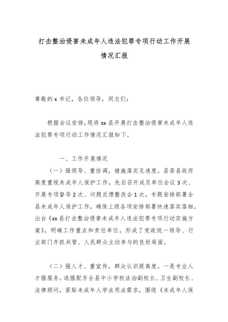 打击整治侵害未成年人违法犯罪专项行动工作开展情况汇报-教务资料网