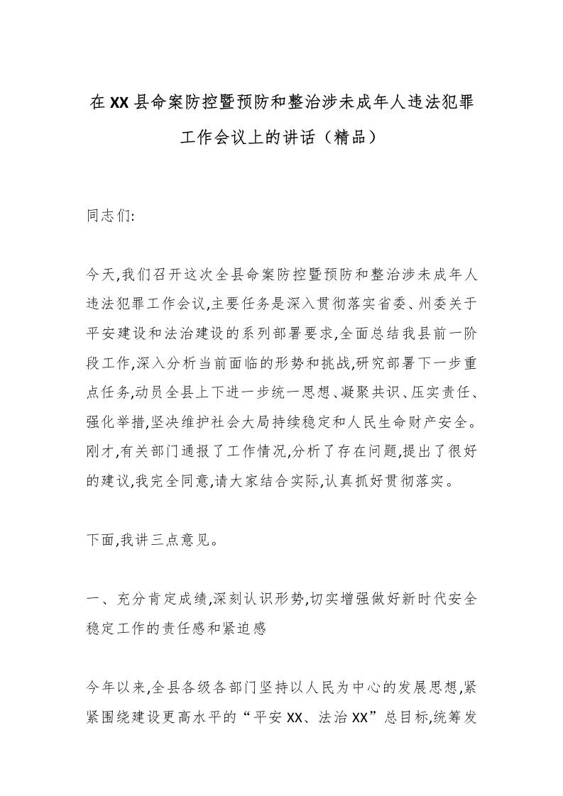 在XX县命案防控暨预防和整治涉未成年人违法犯罪工作会议上的讲话（精品）-教务资料网