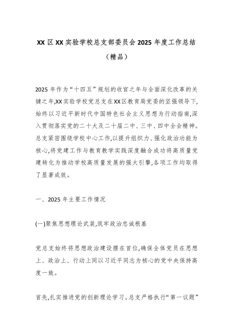 XX区XX实验学校总支部委员会2025年度工作总结（精品）-教务资料网