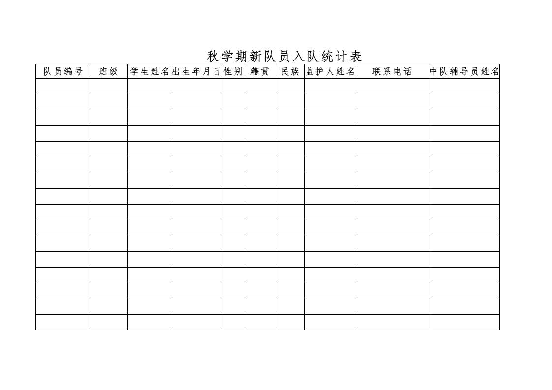 附件3：秋学期新队员入队统计表-教务资料网