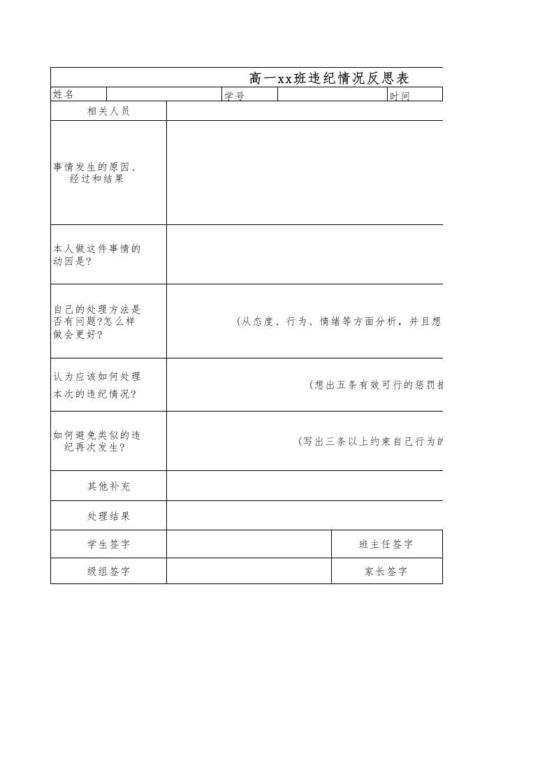 违纪情况反思表-教务资料网