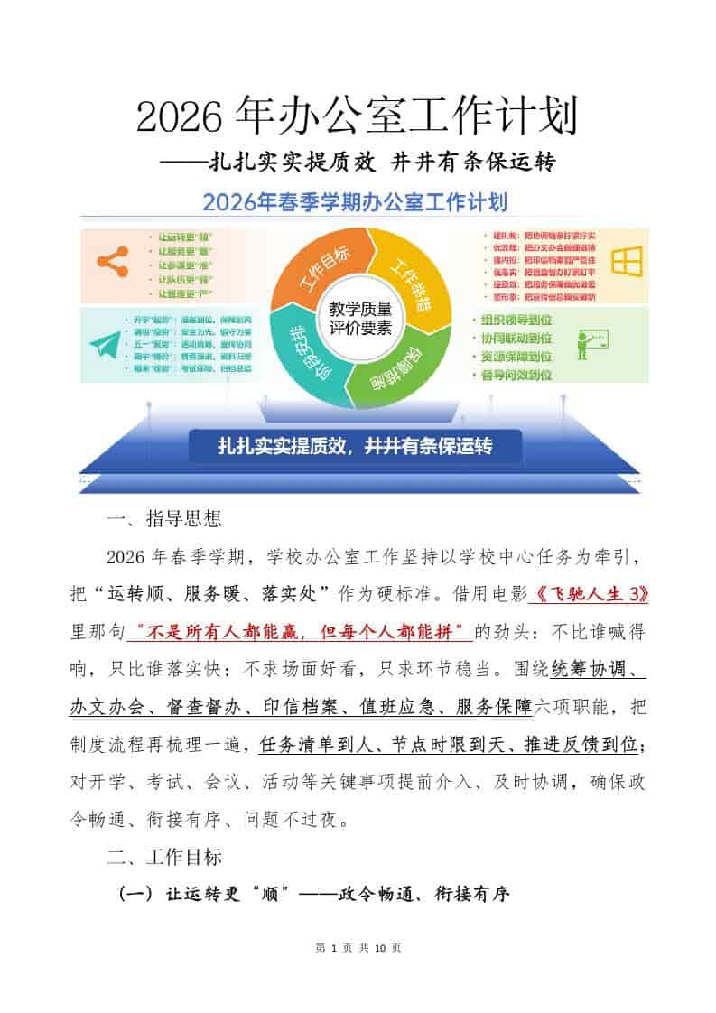 2026年春季办公室工作计划——扎扎实实提质效，井井有条保运转-教务资料网