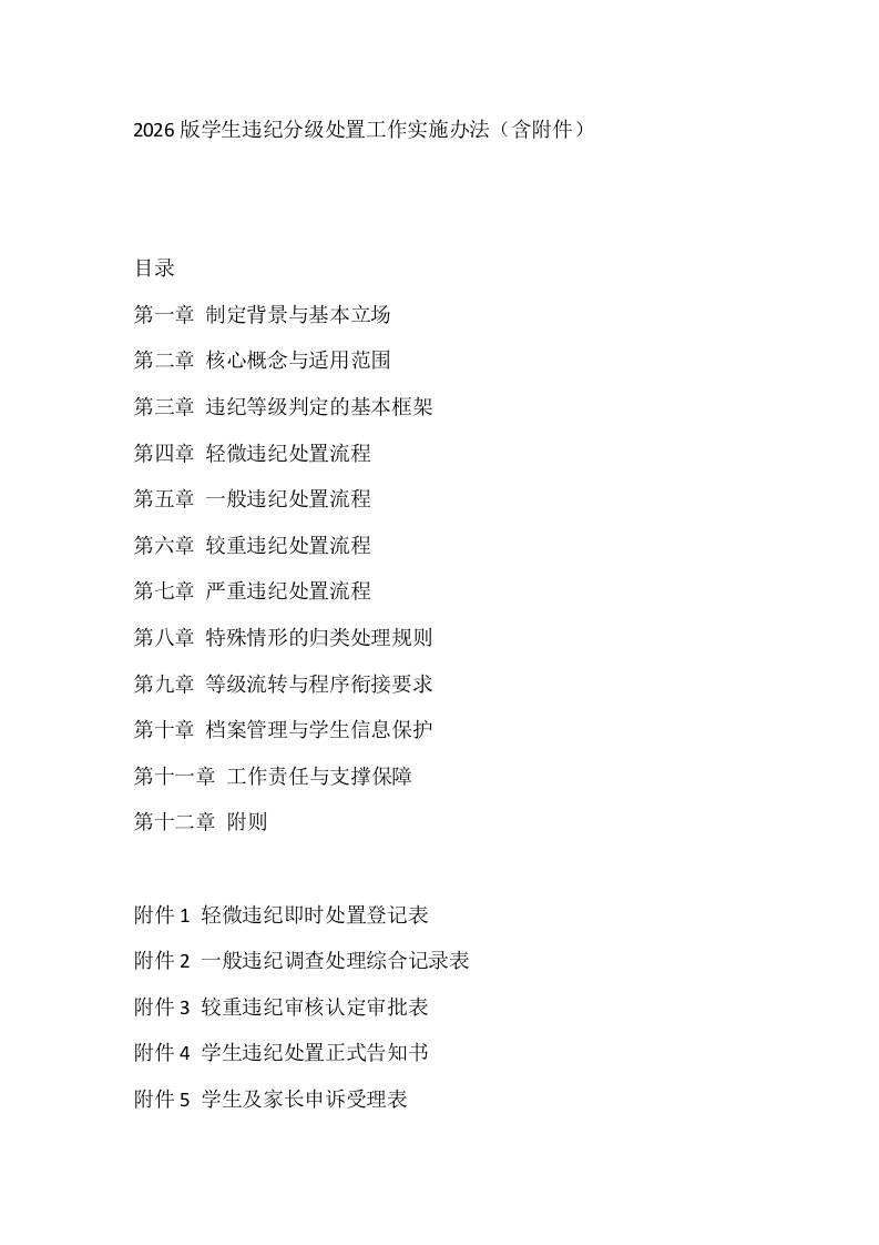 2026版学生违纪分级处置工作实施办法（含附件）-教务资料网