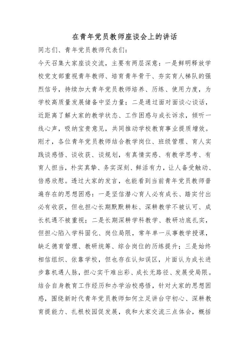 在青年党员教师座谈会上的讲话：品行过硬，方能为师为范；责任在心，方能育人为本-教务资料网