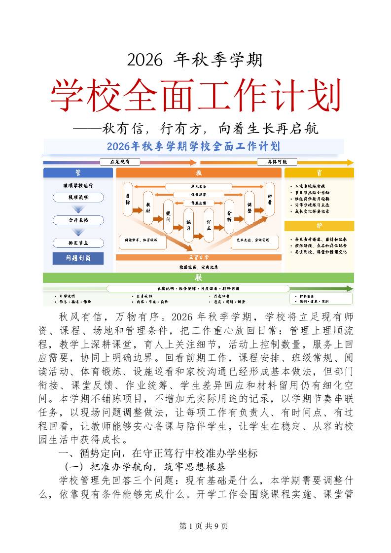 2026年秋季学期学校工作计划最终版——秋有信，行有方-教务资料网