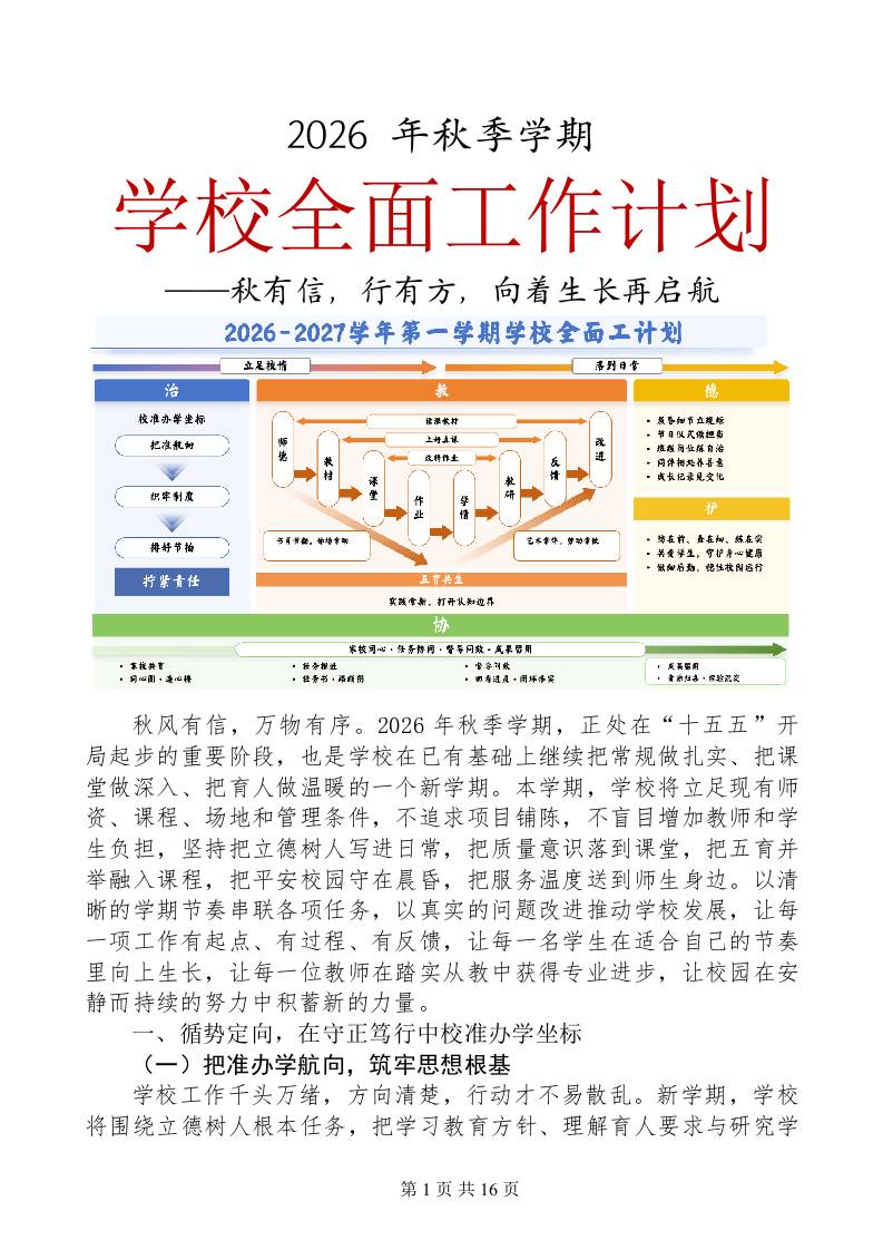 2026年秋季学期学校全面工作计划（完整稿）——秋有信，行有方-教务资料网