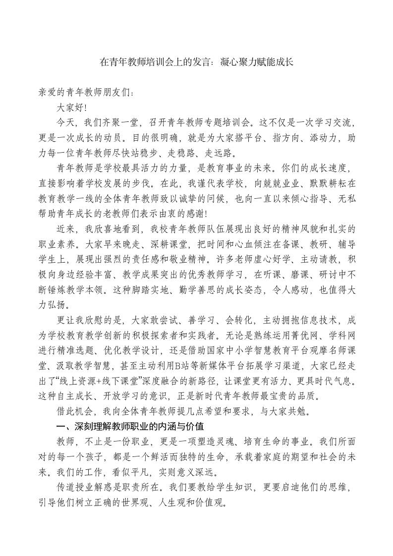 在青年教师培训会上的发言：凝心聚力赋能成长-教务资料网